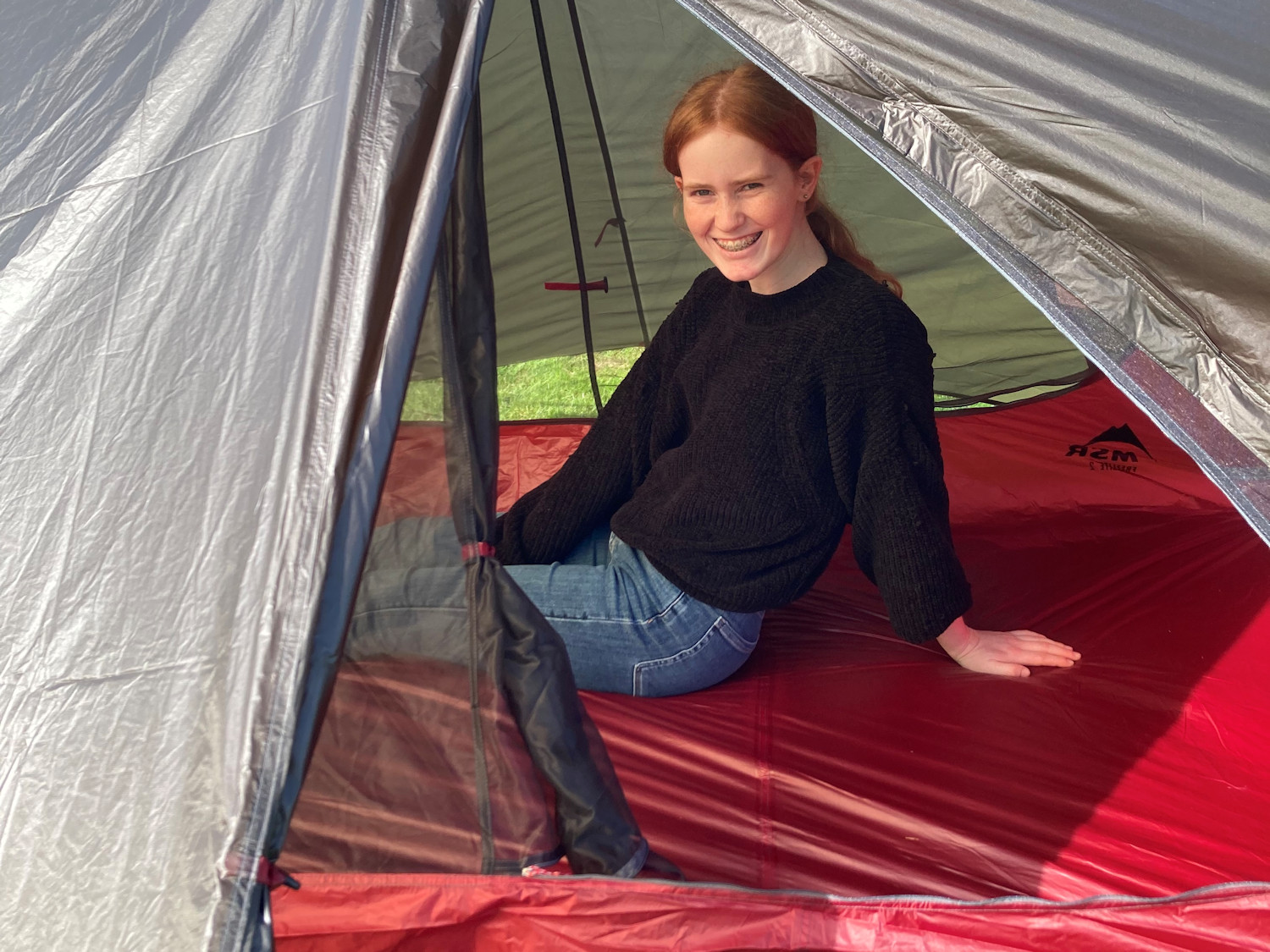 Elena trying her tent for size
